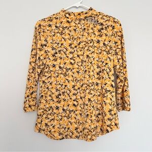 Adrienne Vittadini Yellow and Black Floral Blouse